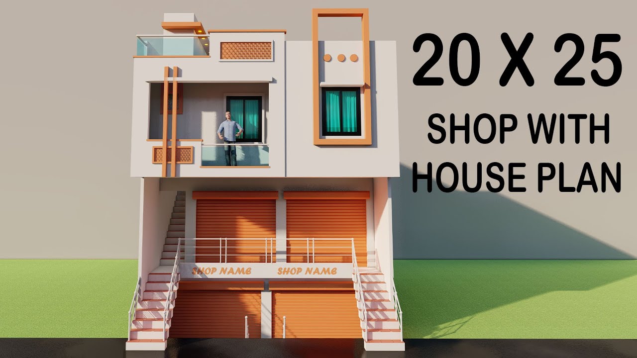 Besment Shop With House Planing,25x20 Dukan Or Makan Ka naksha,3D Shop Elevation