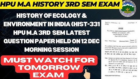||History of Ecology & Environment Hist-331 HPU Previous Sem Question Paper & important topics-2024|