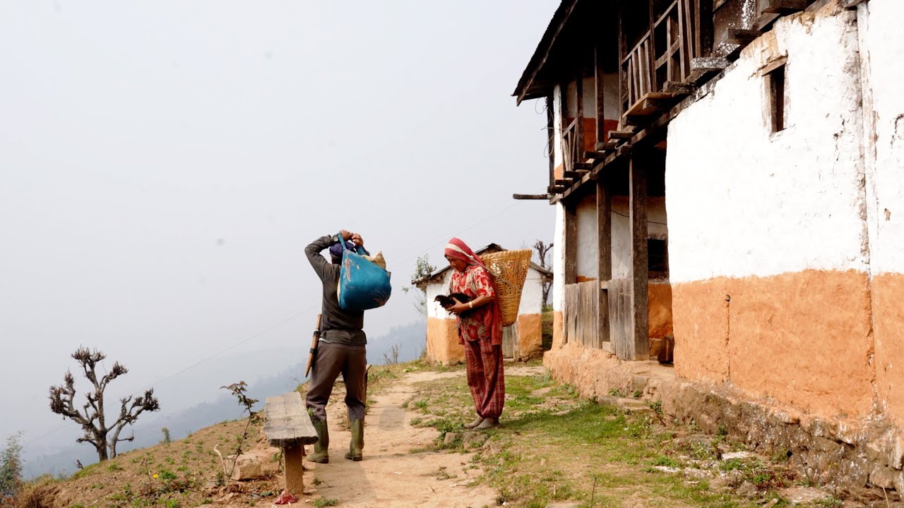 A family in the village || family in the jungle || jungle man came down to the village with his wife