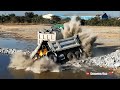 Epic Rock Splash! 25Ton Dump Trucks Creating New Land in Flooded Reclamation & Skills Dozer Operator