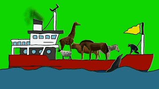 Green screen animasi kapal membawa hewan sapi,zebra,jerapah,kuda,domba,monyet keren