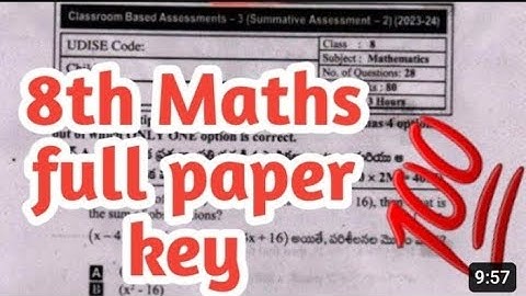 Class 8th Maths cba3 sa2 question paper 2024, 8th AP sa2 cba3 Maths questionpaper full key #viral