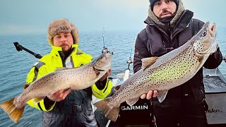 Classic Winter Trolling Catching Salmon Trout Char on Lake Vättern with Charterfiske