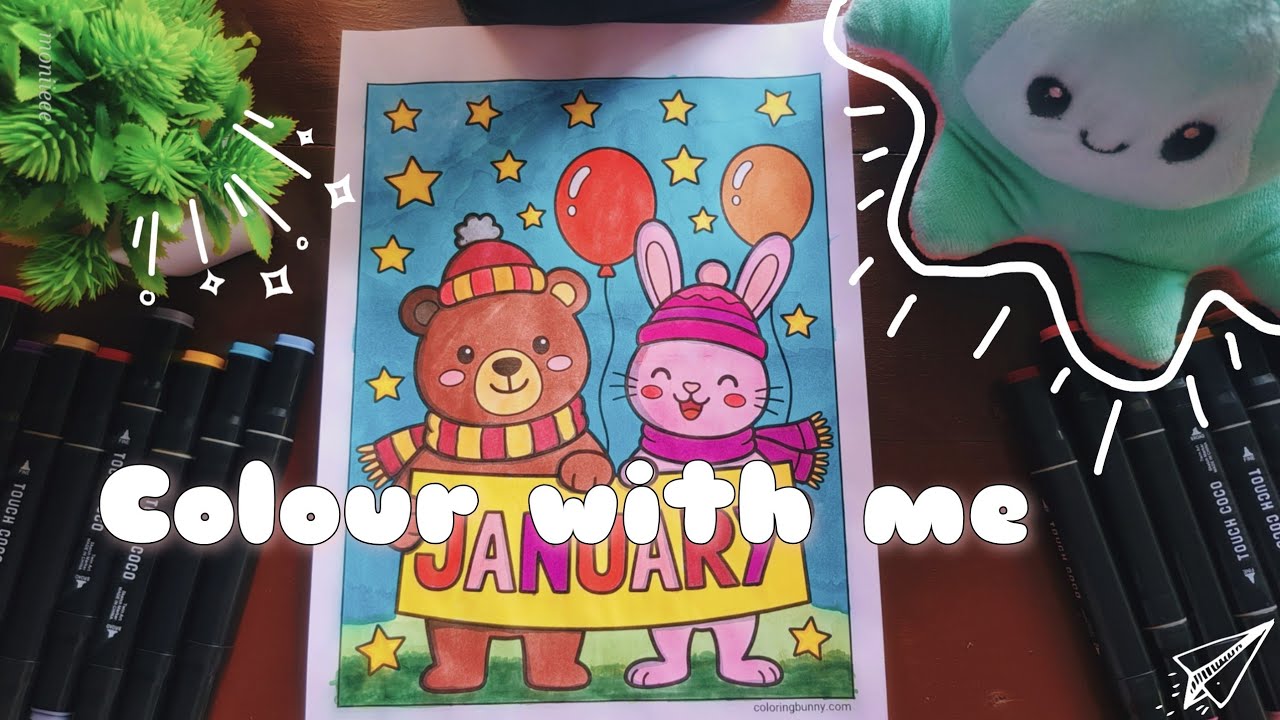 Colour with me: Coco Woyo Printable outlines || Touch alcohol markers + music || 