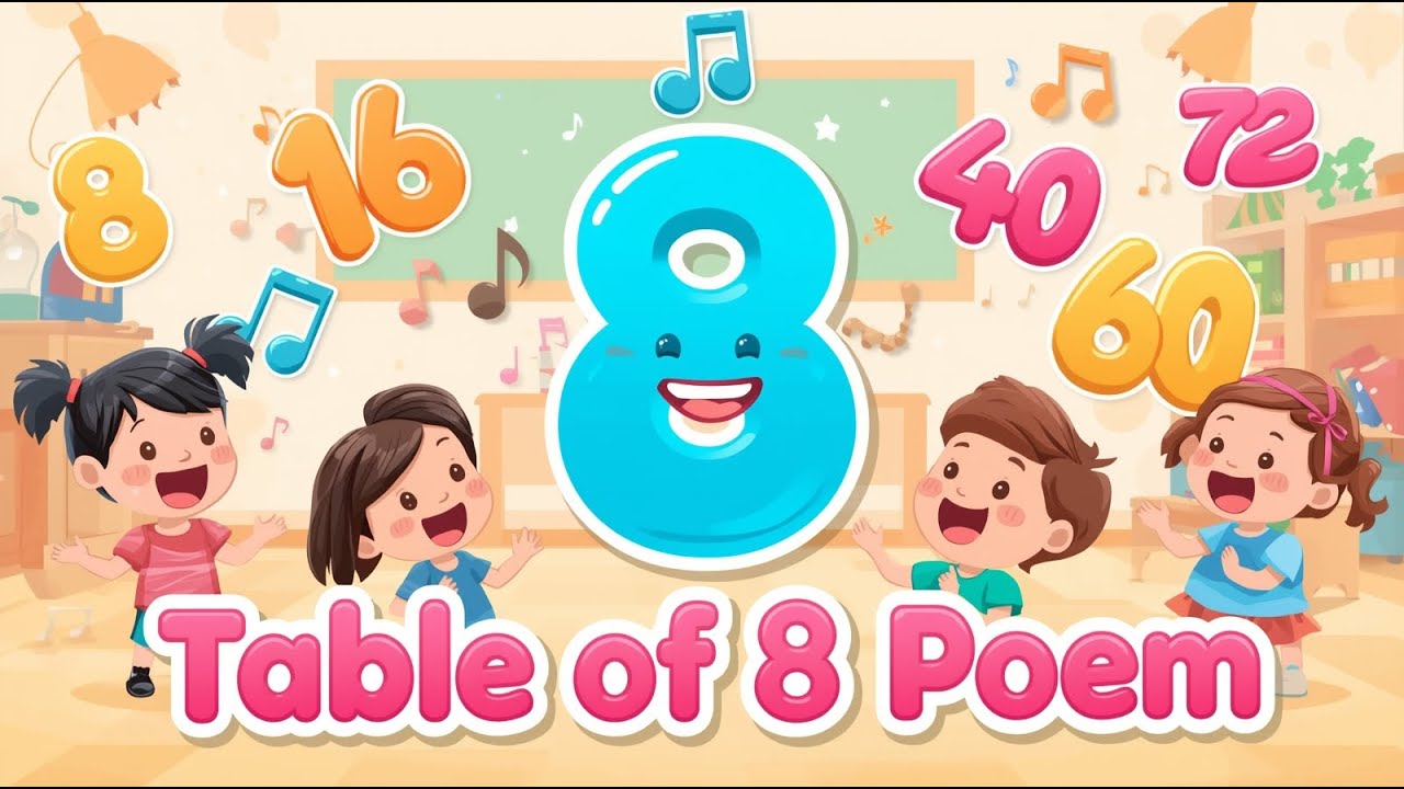 Таблица умножения на 8 | Песенка о таблице умножения | Детские стишки | Обучающее видео для детей...