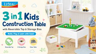UTEX 3-in-1 Kids Activity Table | Build, Play Chess & Store