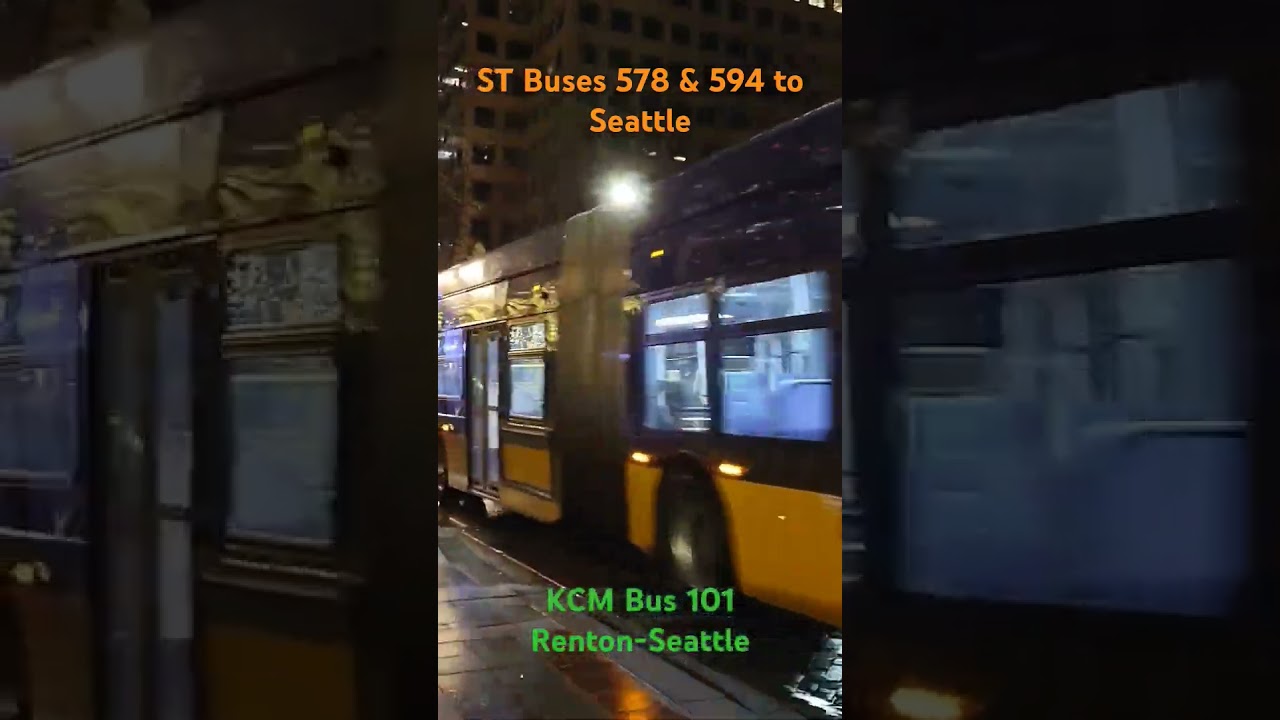 ST 578 (Diesel), ST 594 (Hybrid) & KC Metro 101 (Electric) Buses to Downtown Seattle. Taken March 4.
