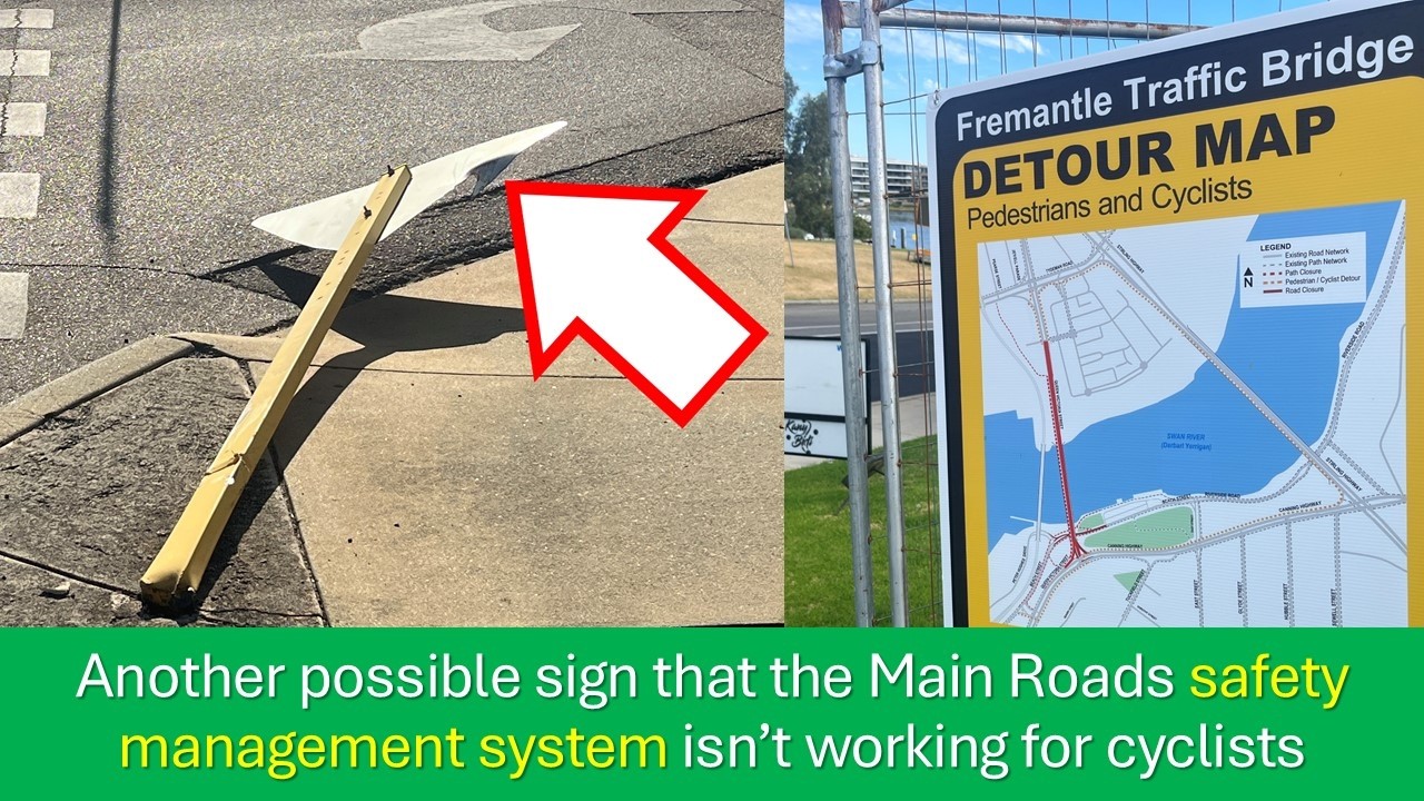 Another possible sign that the Main Roads safety management system isn’t working for cyclists