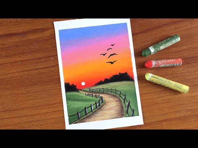 How to Draw a Scenery by Oil Pastel within 10 Minutes, Easy Black & White  Scenery for Beginners