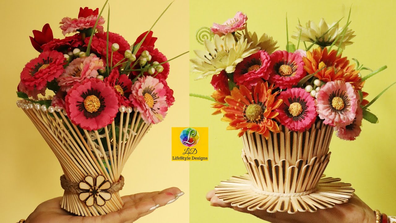 How to make flower vase with Bamboo and IceCream Sticks DIY Home