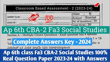 💯Ap class 6th Fa3 Social Studies question paper 2024|6th social CBA-2 Fa3 question paper 2024 answer