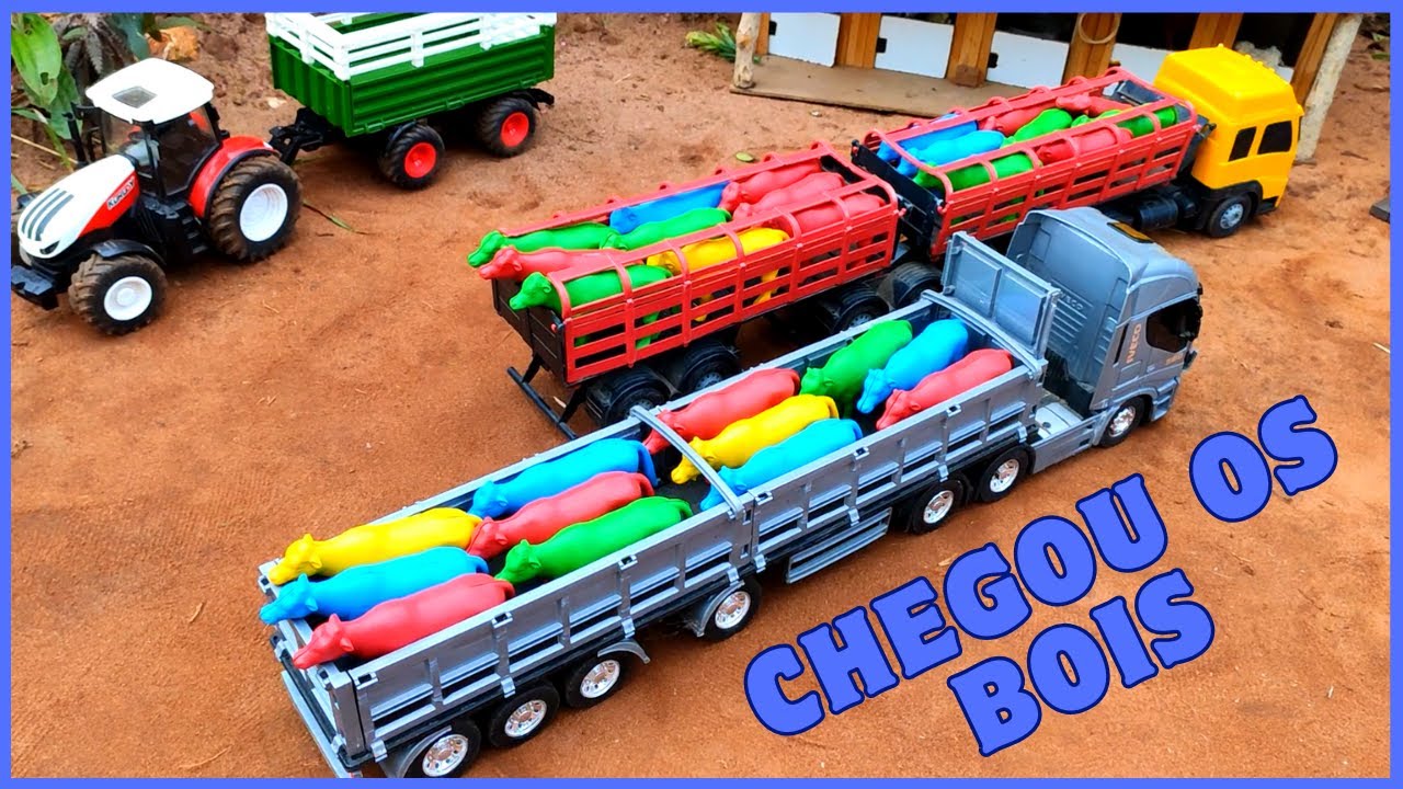 Fazenda de brinquedo INCRÍVEL LIDA: CHEGOU O CAMINHÃO COM OS BOIS COLORIDOS