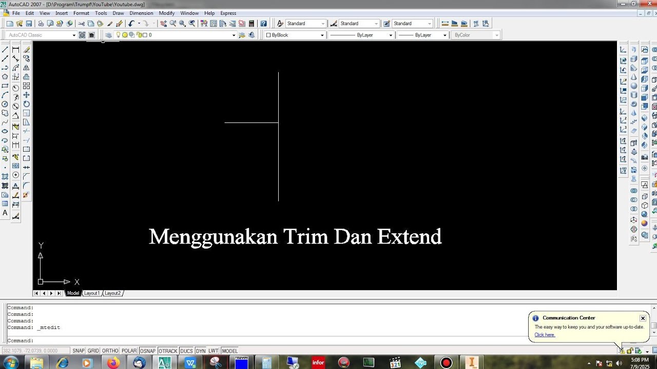 Menggunakan Trim dan Extend pada Autocad 2007 - YouTube