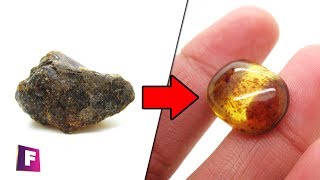 How to make cabochon with Raw Amber  (using sandpaper)