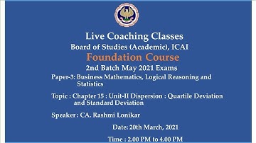 Foundation Paper-3 BM, LRS - Topic: Chapter 15 : Unit-II Afternoon Session Date: 20-03-2021