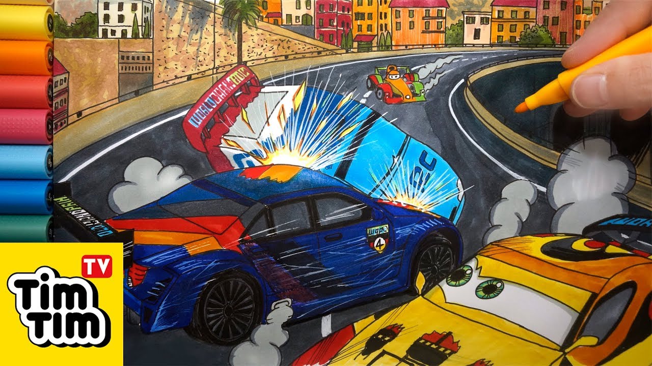 How to draw Raoul ÇaRoule & Max Schnell Crash at Porto Corsa (4) Cars 2