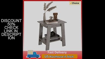 2-Tier End Table Storage Shelf Sofa Side Table for Small Space Square Nightstand for Entryway Farmho