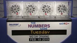 Midday Numbers Game Drawing: Tuesday, February 19, 2019