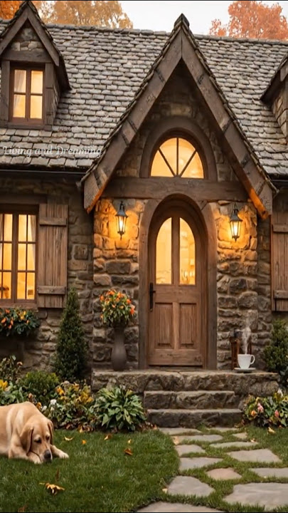 Fairytale Autumn Stone Cottage in the Forest