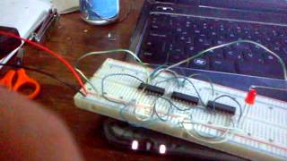 7408 and gate + 7404 not gate + 7432 or gate connected XOR connection with an input in +ve (True)