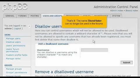 PHPBB3 - How to disallow usernames in phpBB