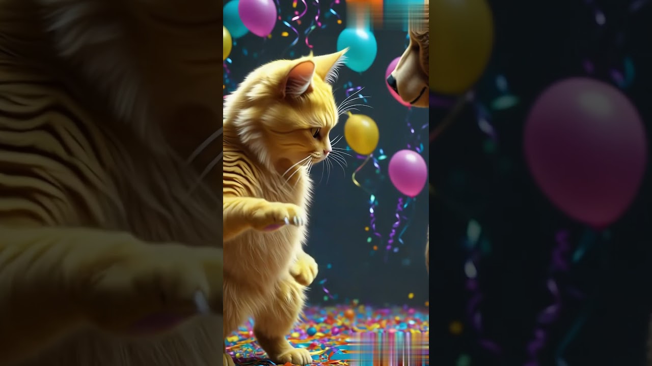 Yellow Cat Makes A Bear Dance with a Boombox 😂🐻🎼