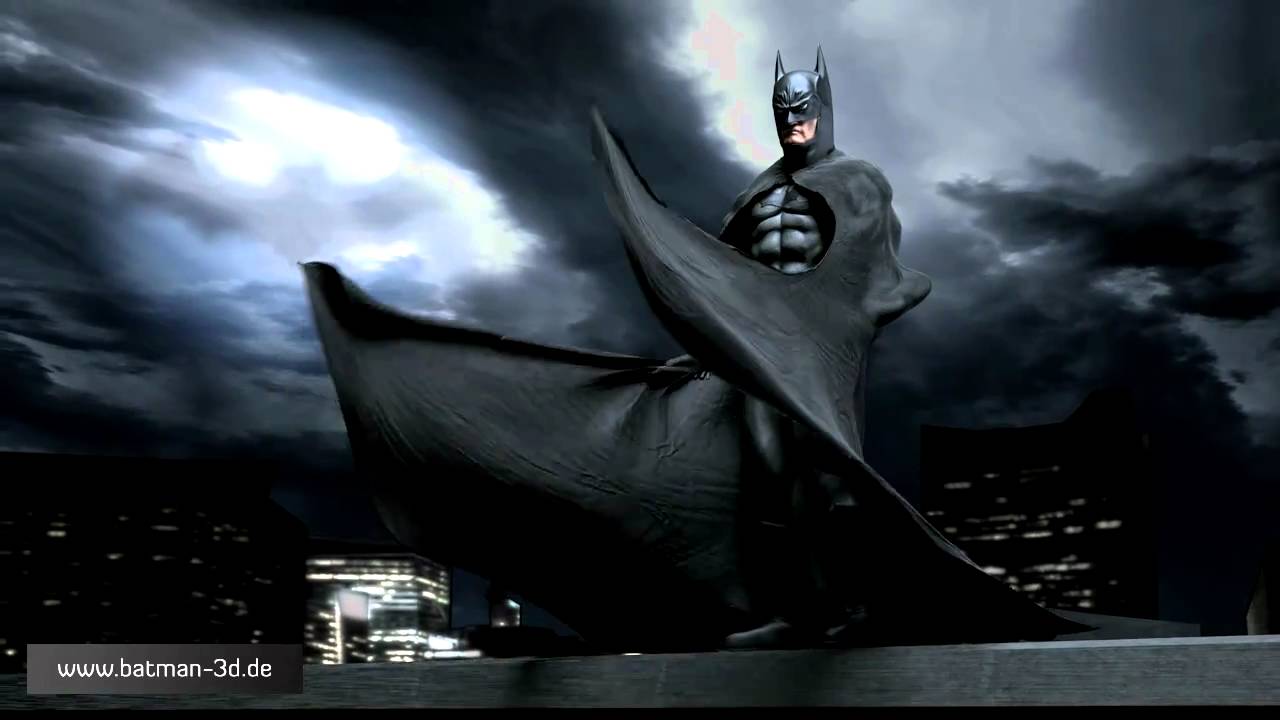 Batman over windy Gotham City, cape animation test - YouTube