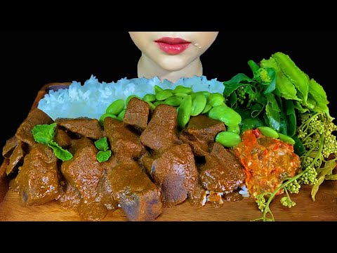 MUKBANG EATING||PORK LIVER CURRY, SPICY CHILLI SAUCE, STINK BEANS & WHITE RICE 먹방 MUKBANG