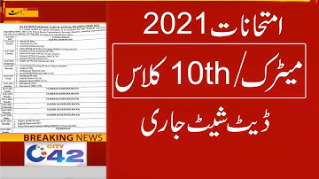 10th Class Date Sheet 2021 10th Date Sheet 2021 10th Exams 2021