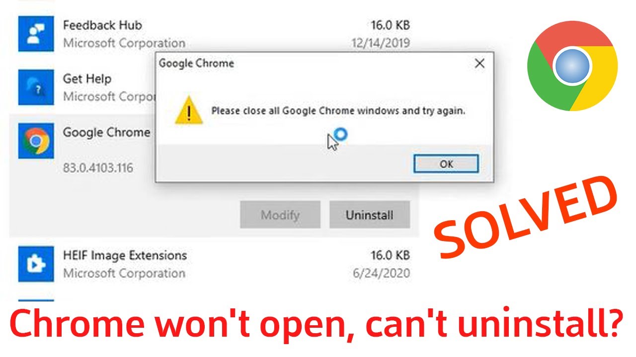 Fix: chrome won't open and can't uninstall ? Uninstall Chrome - YouTube