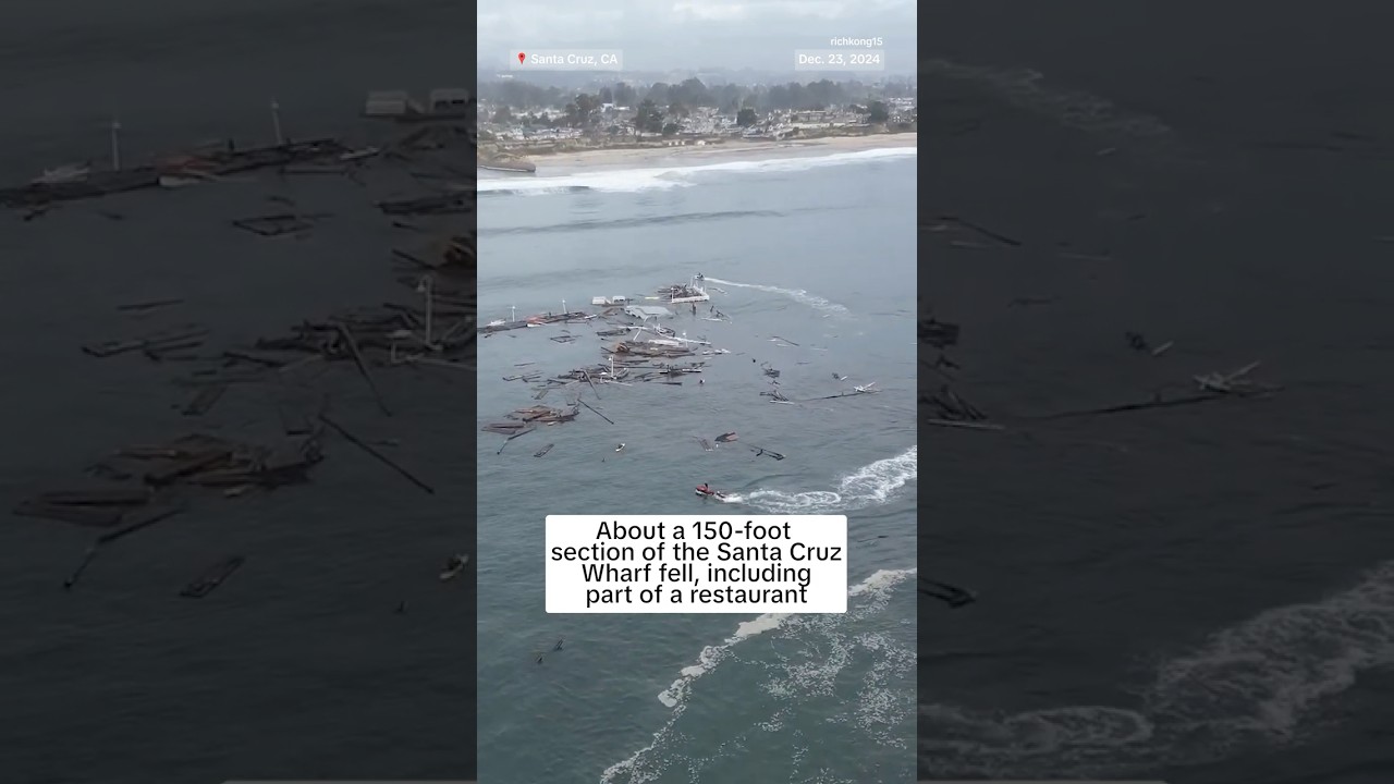Section of Santa Cruz, CA wharf collapses following a large swell Section of Santa Cruz, CA wharf collapses following a large swell
