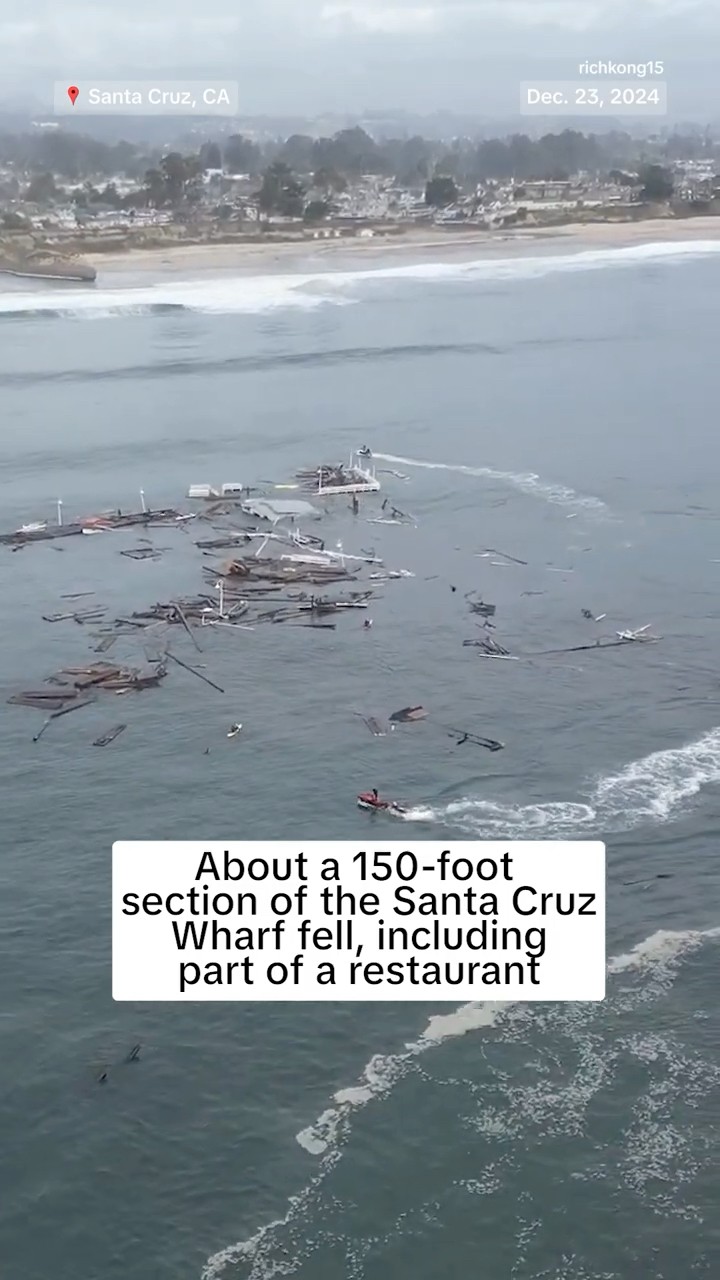 Section of Santa Cruz, CA wharf collapses following a large swell