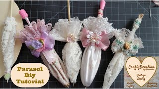 Diy Parasol Embellishment Christmas Ornament. decor Fabric crafts,  Umbrella how to make Shabby Chic