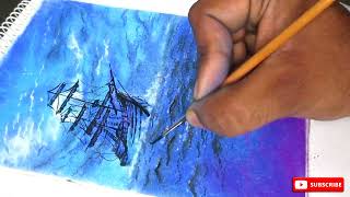 How to draw ship with soft pastel  || ship under the moon || Simple and easy || Timelapse video. screenshot 5