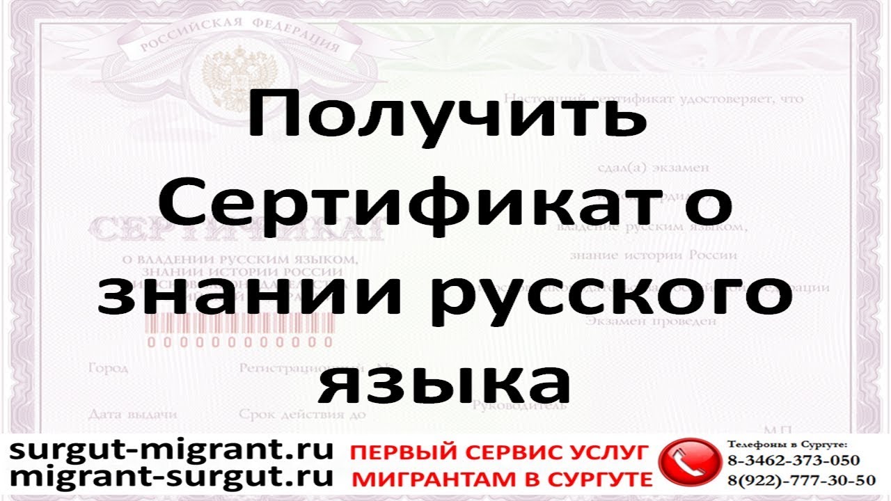 Получить Сертификат о знании русского языка - YouTube