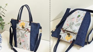 DIY Adorable Floral and Denim Bag With Zipper | Old Jeans Idea | Bag Tutorial | Upcycled Craft
