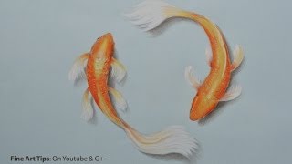 ⁣How to Draw Koi Fish With Color Pencils - Как нарисовать рыбку Кои цветными карандашами