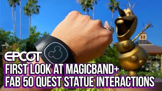 First Look at MagicBand+ Fab 50 Quest Statue Interactions with Olaf, Rocket, Miguel, Dante, and More