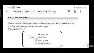MAT111 CHAPTER 5 : Cash discount