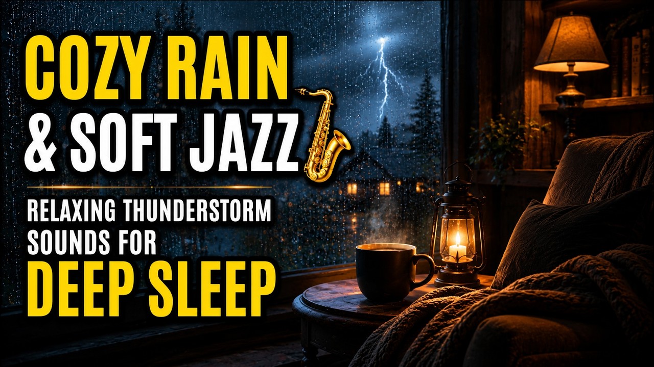 Cozy Rain & Soft Jazz 🎷 Relaxing Thunderstorm Sounds for Deep