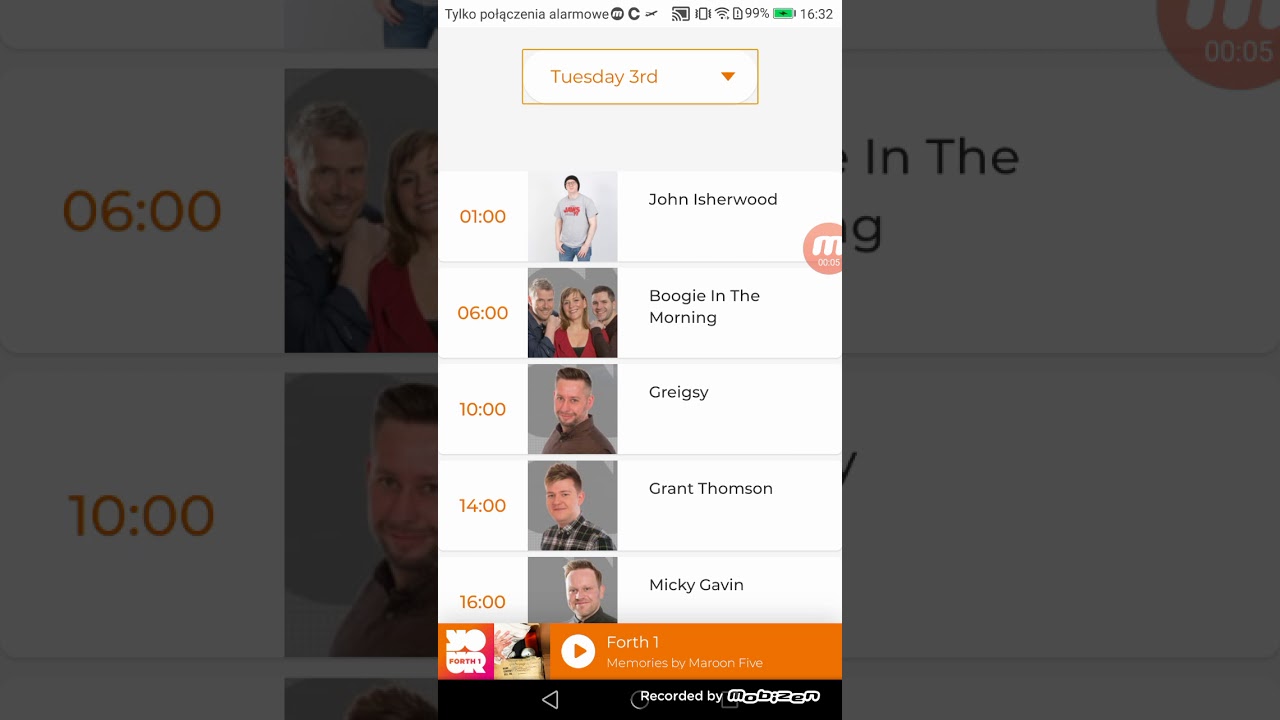 Forth 1 Schedule - Tuesday 3rd