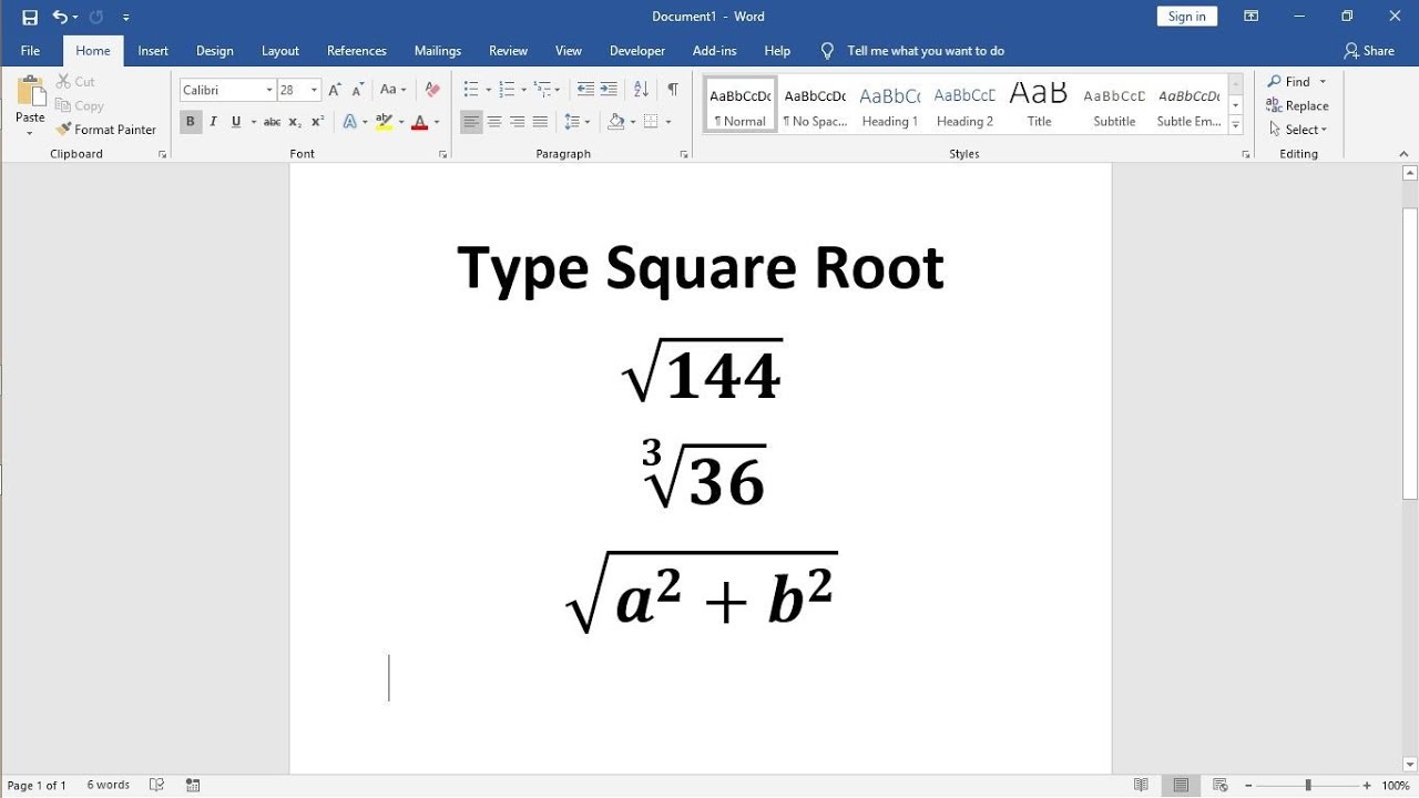 How to type square root in ms word 19