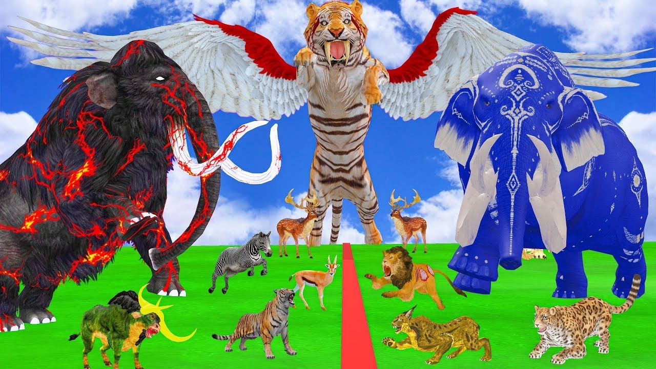 The Ultimate Battle 40 Wild Animals Mammals vs GIGA T-REX Dinosau Epic Run Zigzag Down Course