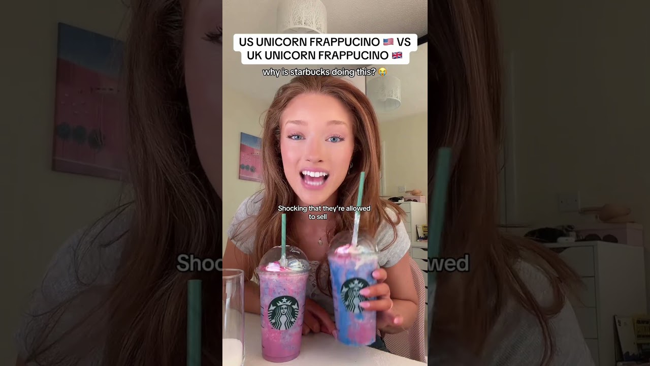 US STARBUCKS 🇺🇸VS UK STARBUCKS 🇬🇧 HOW MUCH SUGAR? 😱#fyp #ukvsusa #unicornfrappucino #starbucks