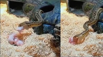 Snake eats baby mice#vidéo #scary scene🐁🐁🪱🪱