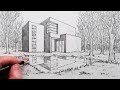 How to Draw a House in 2-Point Perspective with Reflection in Landscape