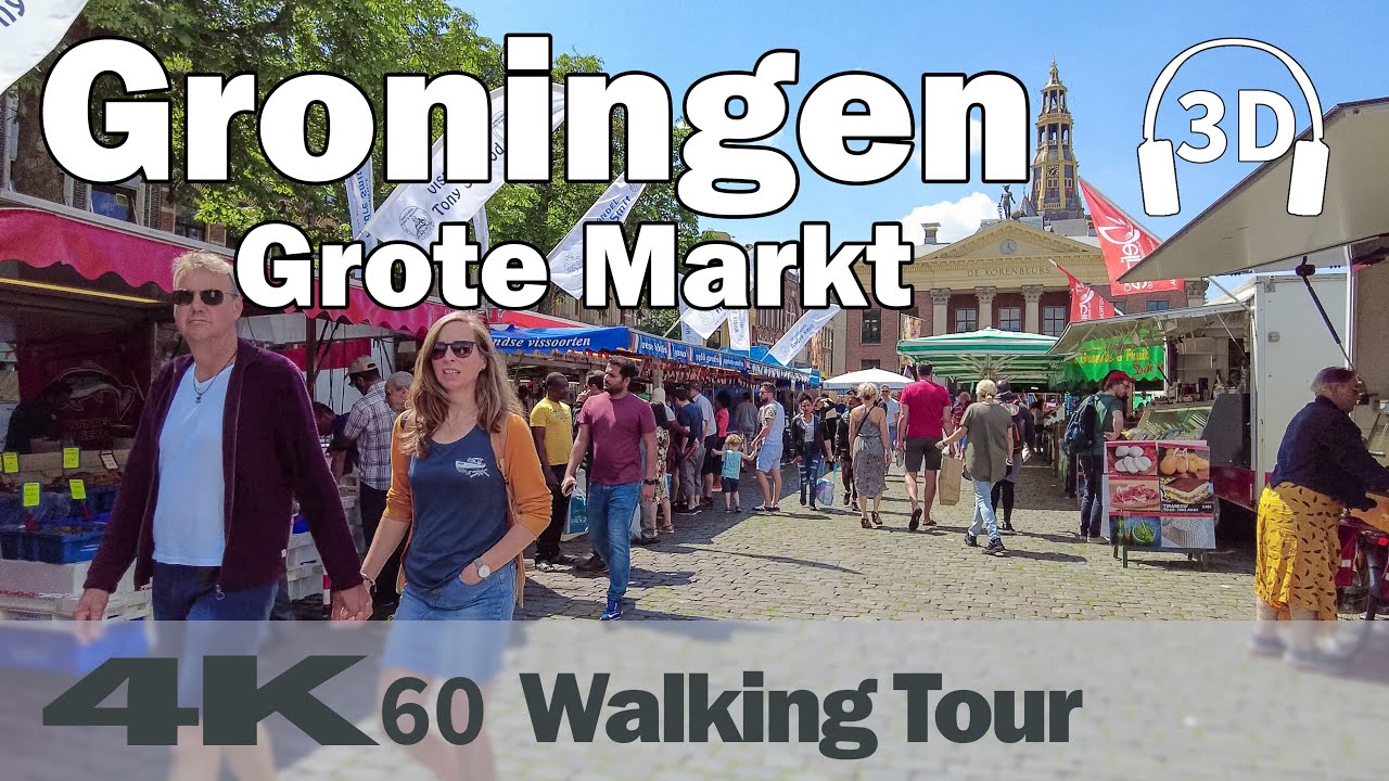 Groningen ☀️ | Market, Grote Markt, Martinitoren | Netherlands | 4K60 Walking Tour | Binaural Audio