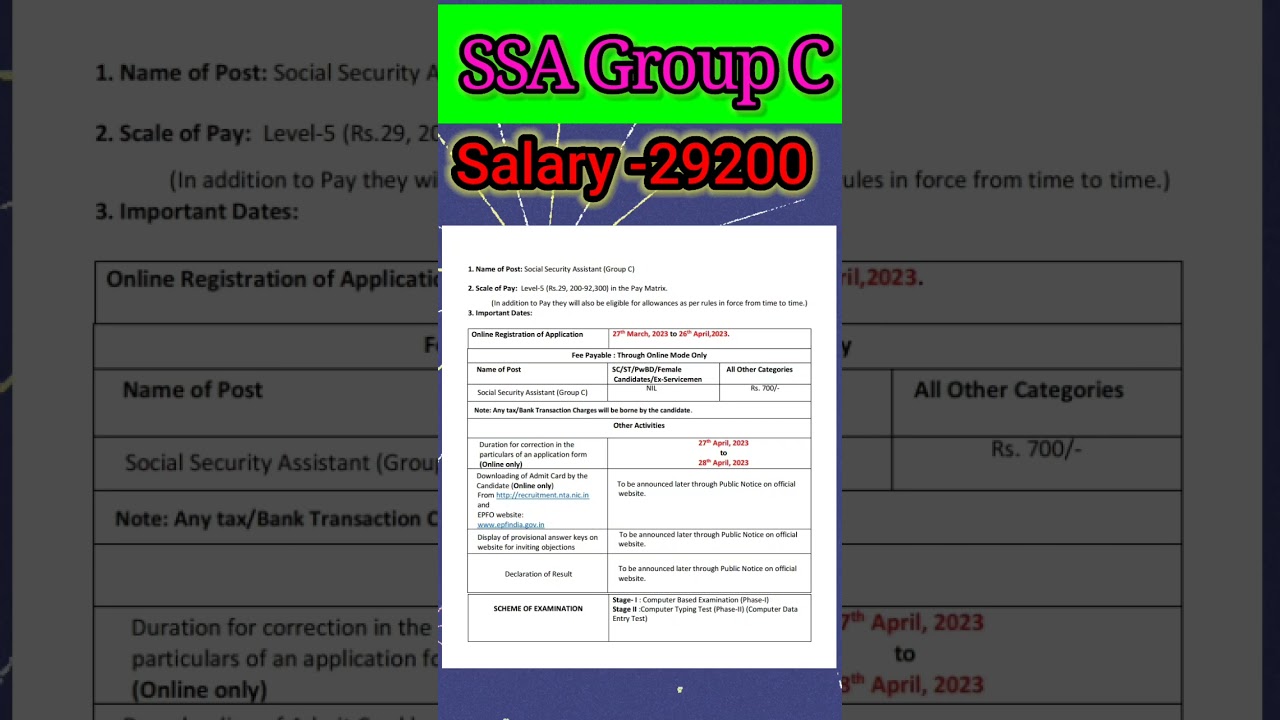 Social Security Assistant Group C || SSA Group C 2023 || 