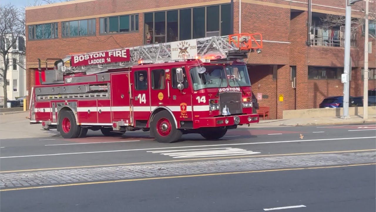 Boston Ladder 14 and Engine 41 responding - YouTube