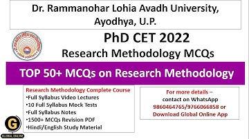 Avadh University PhD CET 2022-23 Research Methodology MCQs|TOP 50+ MCQs on Research Methodology|